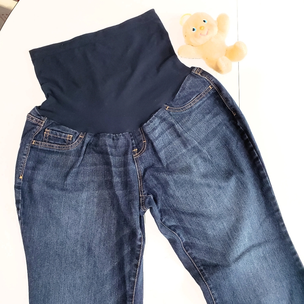 Indigo Blue Maternity Bootcut/Flare Dark Wash Denim Jean Jegging Pull-on Size L